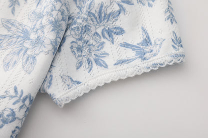 FLOWER PRINT SHORT SLEEVE JUMPSUIT